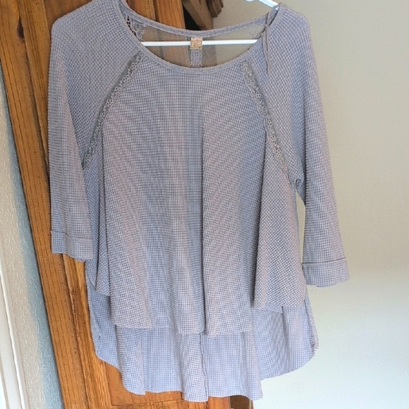Free People Lavender Gray Bon Bon Lace Back Waffle Knit Thermal Top S - Picture 3 of 10